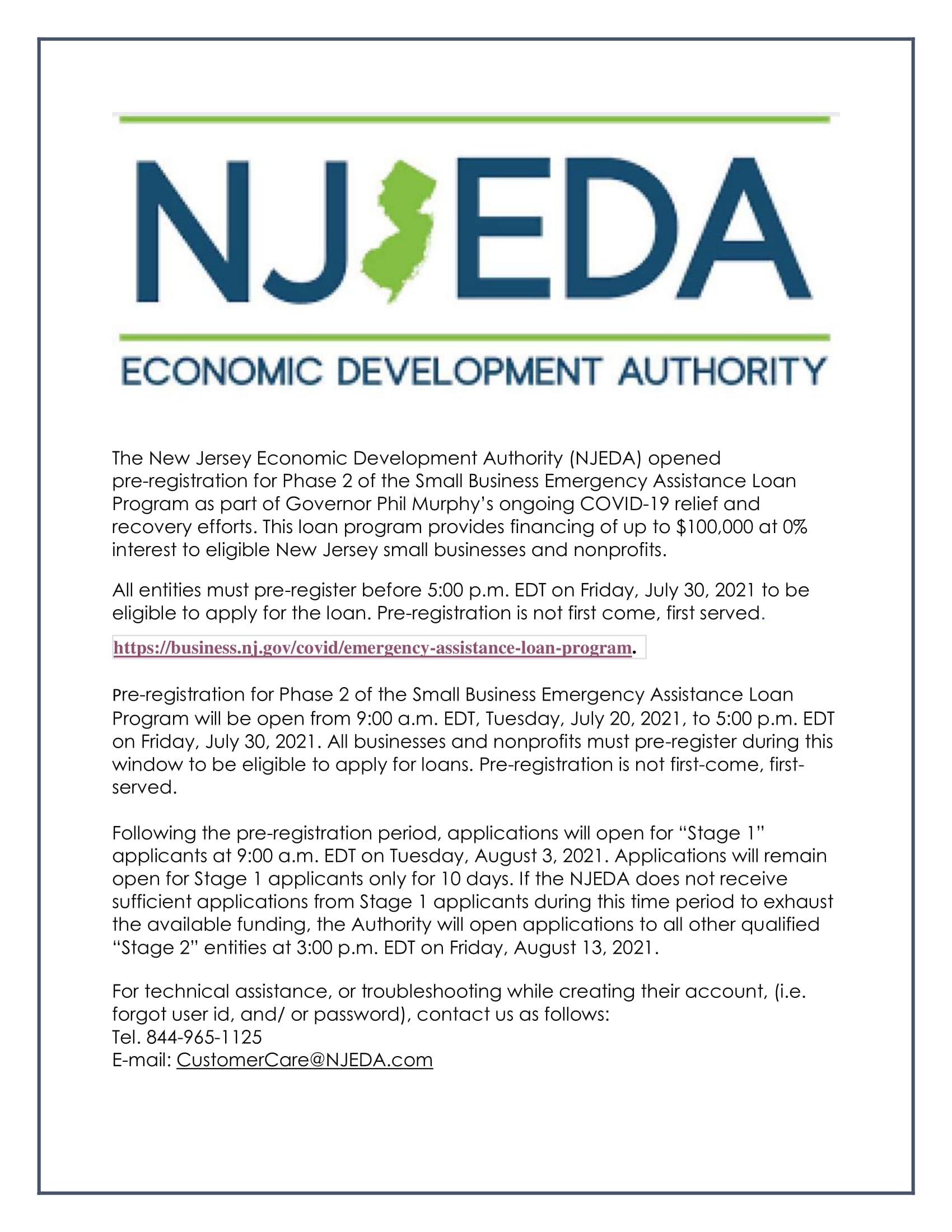 NJEDA Small Business Emergency Assistance Loan Phase 2 Flyer